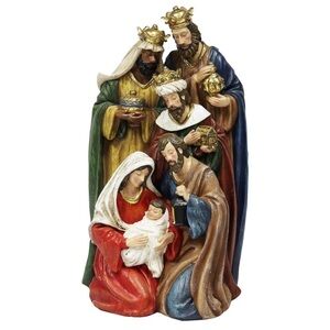 Nativity Holy Family with Wisemen Hand-Painted Polyresin Statue Christmas Decor